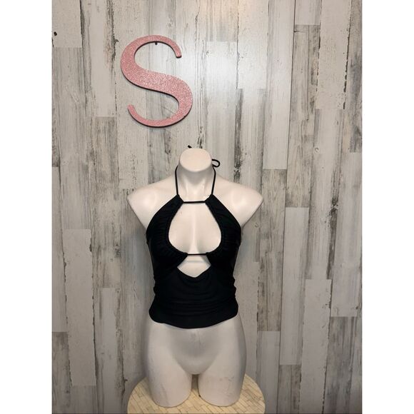 Windsor Black Cut Out Halter Top Size Small | Y2K Clubwear Going Out Top - Picture 2 of 7